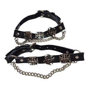 Boot Straps Silver Tone Cross Accents on Black Leather